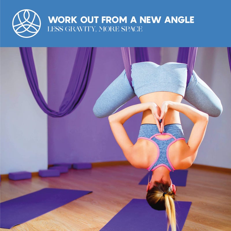 aum active Aerial Silk Yoga Hammock & Swing for Home, Inversion Exercises, Starter Kit for All Levels - Durable with Extension Straps, Carabiners, and Pose Guide - Image 5